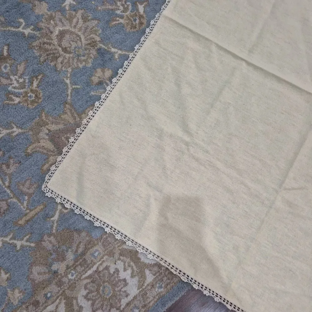 Tablecloth, Vintage Ecru Cotton w Hand Crocheted Edging, 46